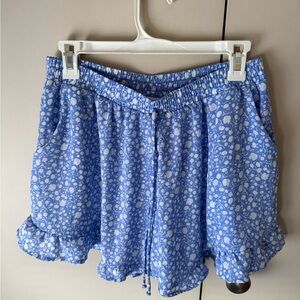 Sienna Sky Blue and White Patterned High Waist Shorts